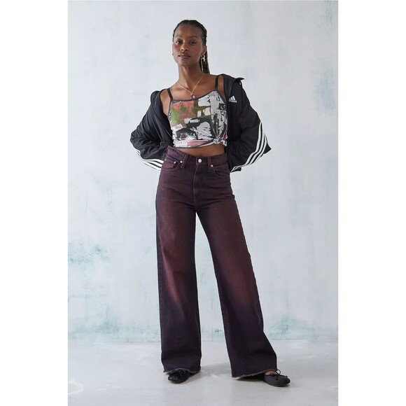 Levis Premium Women Denim Jean 25 Ribcage Wide Leg Red High Rise Baggy Loose New - Picture 3 of 7